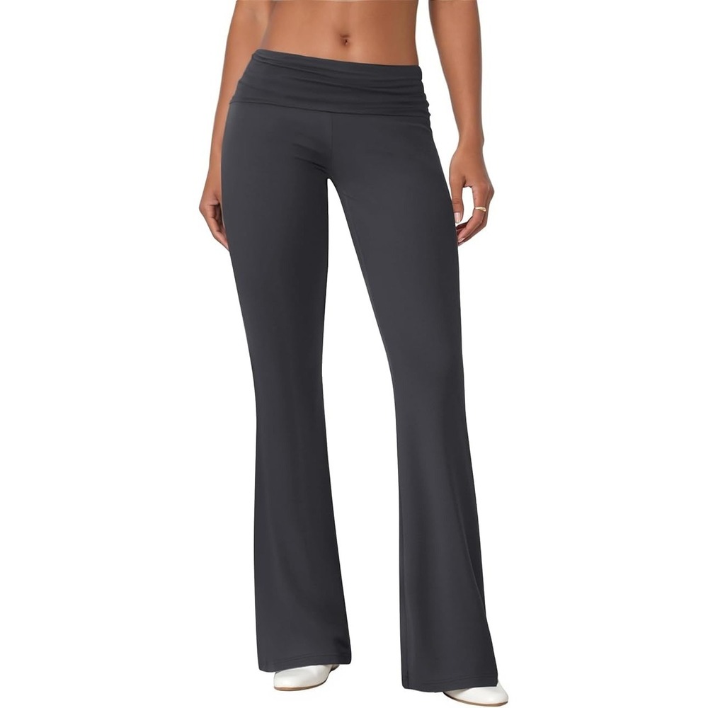 COPYLEAF Women's XS Dark Grey Flare Leggings Fold Over Yoga Pants Stretch Bell